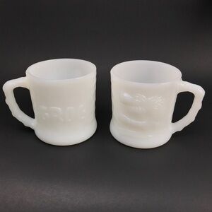 Vintage Set of 2  Fire King BC Grog Milk Glass Mugs Cups